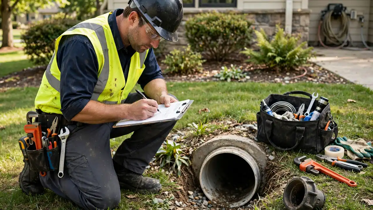 Técnico documentando una inspección de alcantarillado en Cerritos, CA
