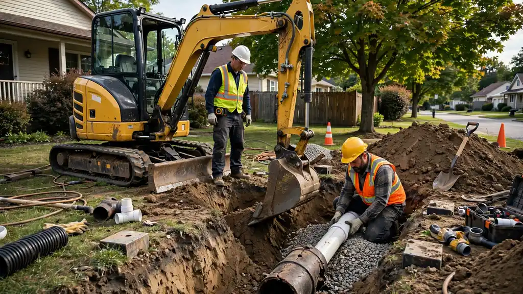 Sewer line replacement work in progress — Cerritos, CA