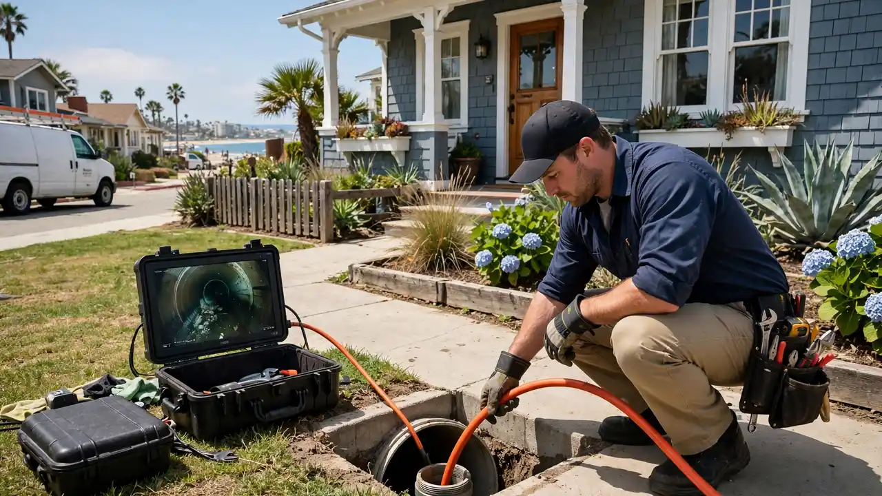 Inspección con cámara de alcantarillado en Long Beach, CA