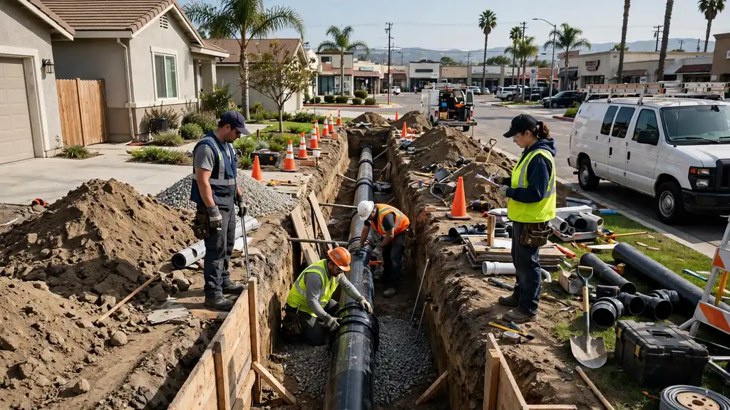 Instalación de línea de alcantarillado in Long Beach, CA